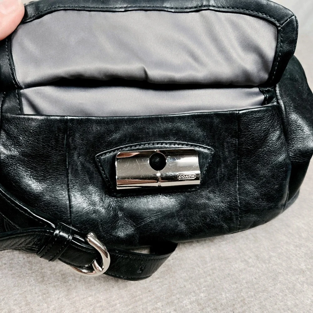COACH #F22304 Kristen Black Leather Double-Zip Satchel Shoulder Bag